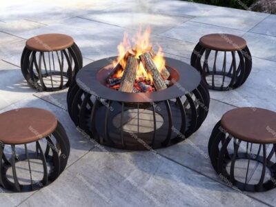 Костровая чаша-очаг Round с табуретами